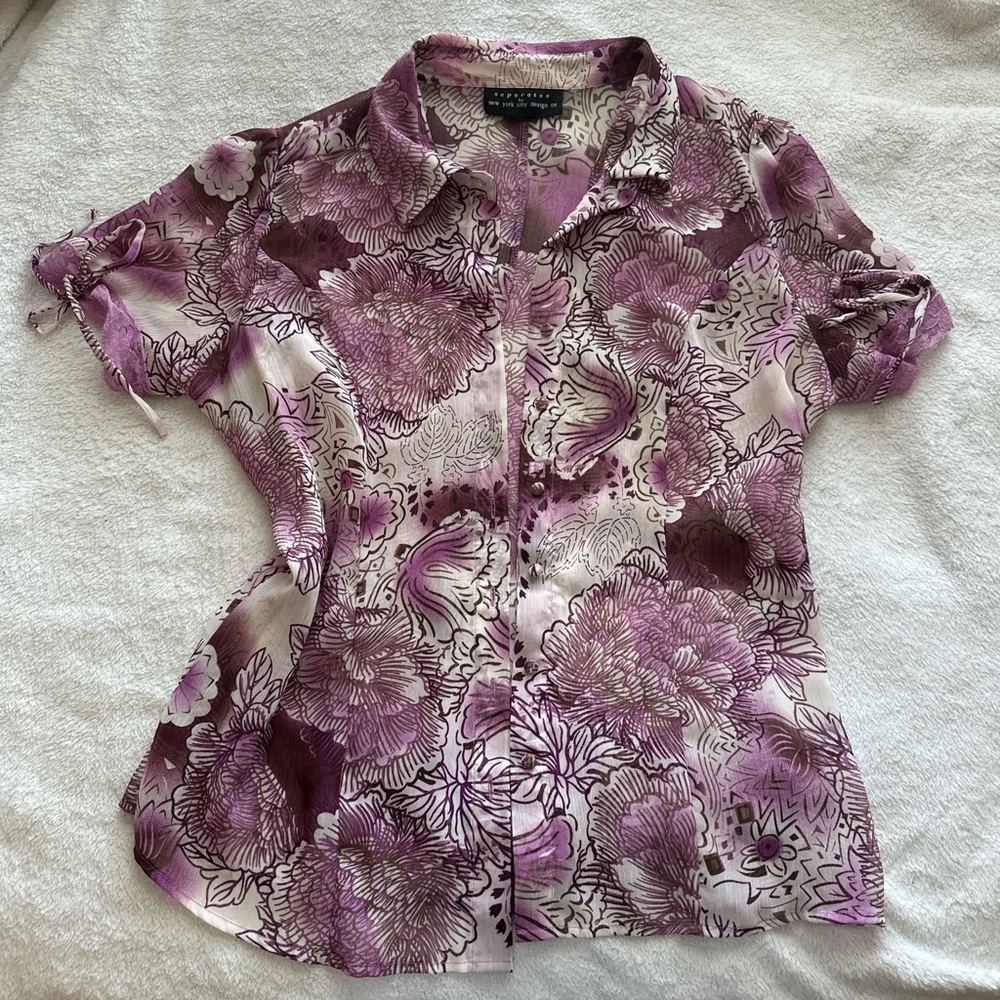 New York City designs co | sheer purple floral top